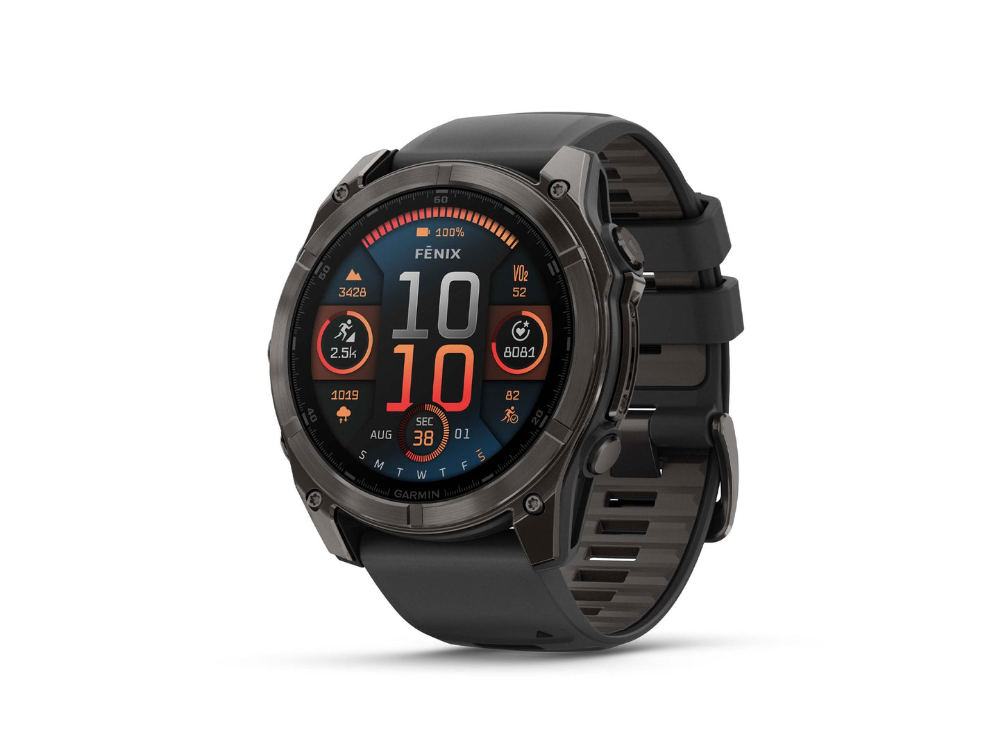 Garmin fenix 8 Smartwatch - 51mm AMOLED Sapphire Carbon Gray DLC Titanium BLK/Pebble Gray Silicone